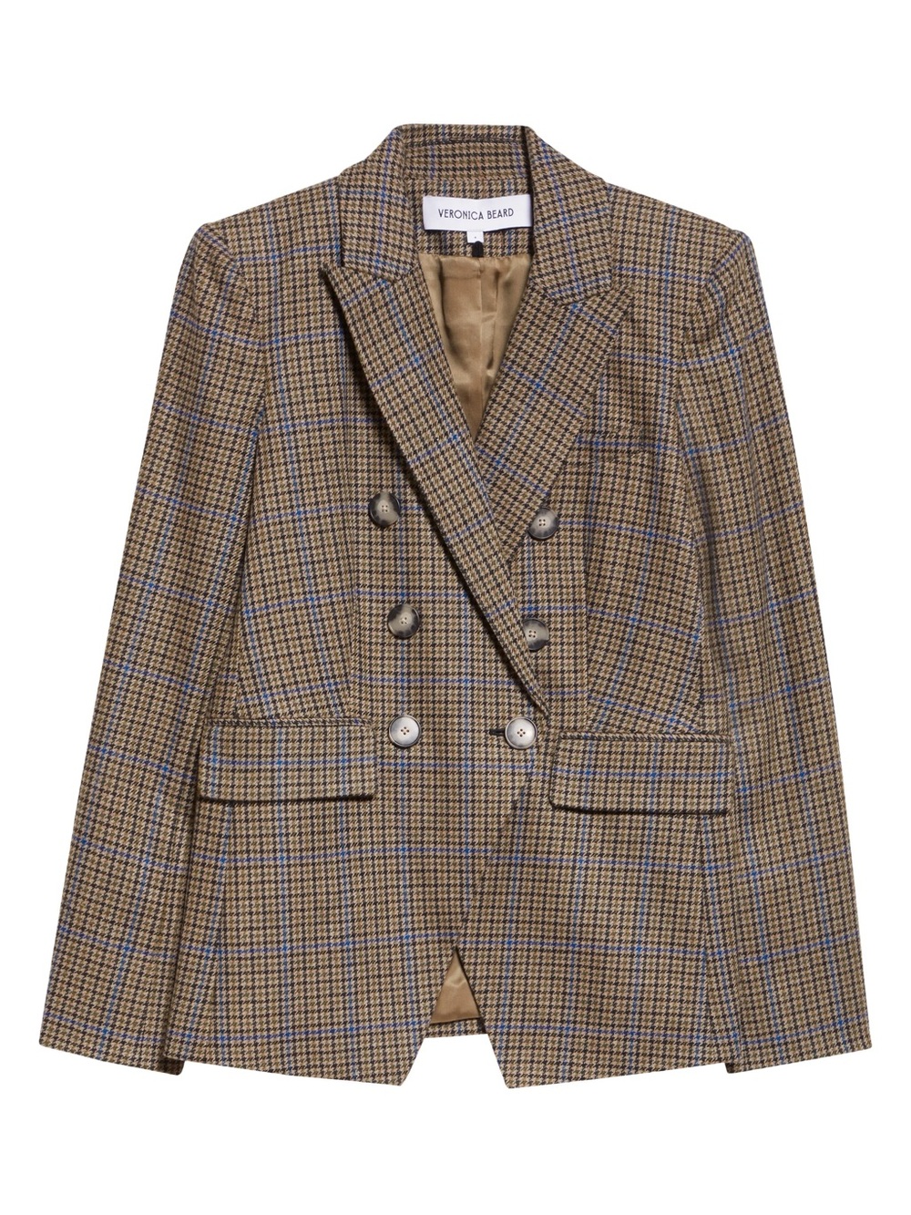 Veronica Beard Brown and Blue Houndstooth Double-Breasted Blazer